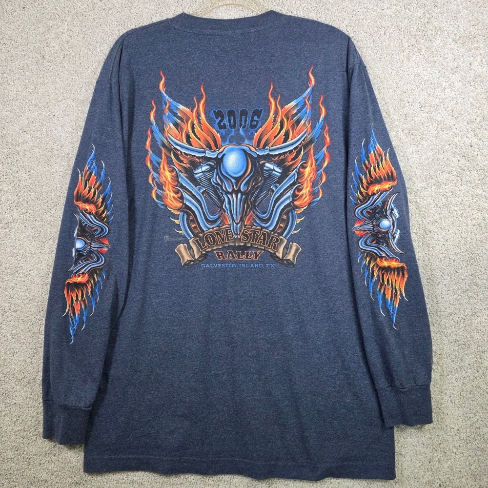 VTG 2006‎ Lone Star Rally Long Sleeve Graphic Shirt Mens L Biker Tee Flames Y2K